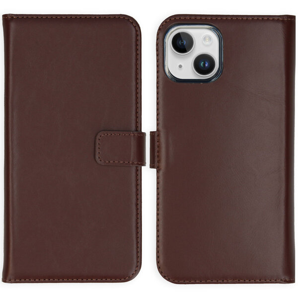Selencia - Genuine Leather Bookcase pour Apple iPhone 15 - Brown