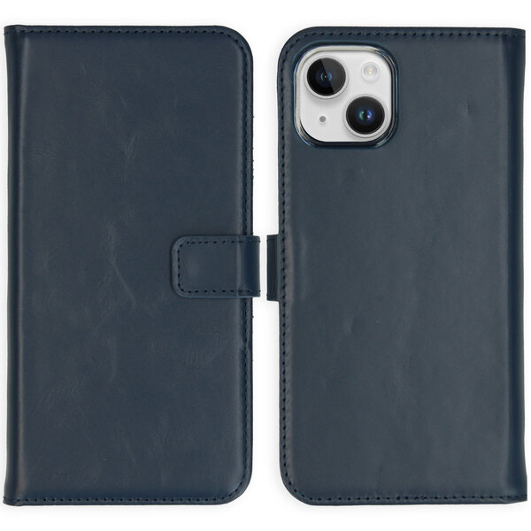 Selencia - Genuine Leather Bookcase voor Apple iPhone 15 - Blue