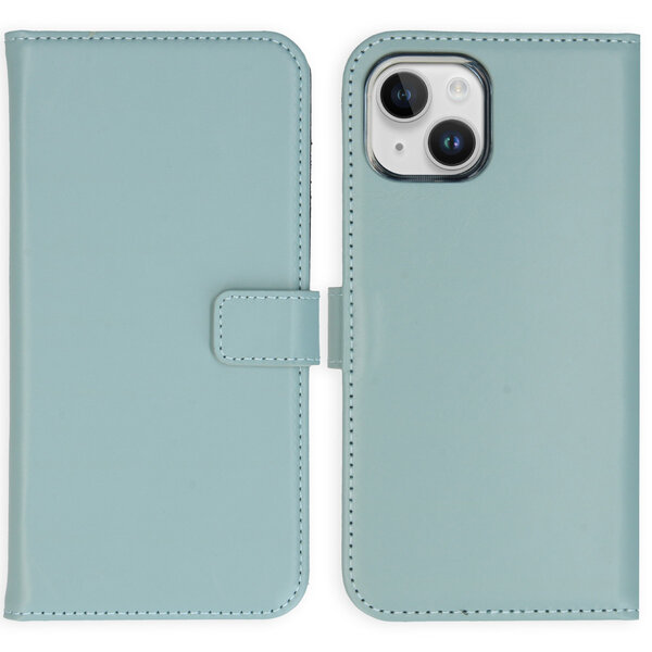 Selencia - Genuine Leather Bookcase voor Apple iPhone 15 - Air Blue