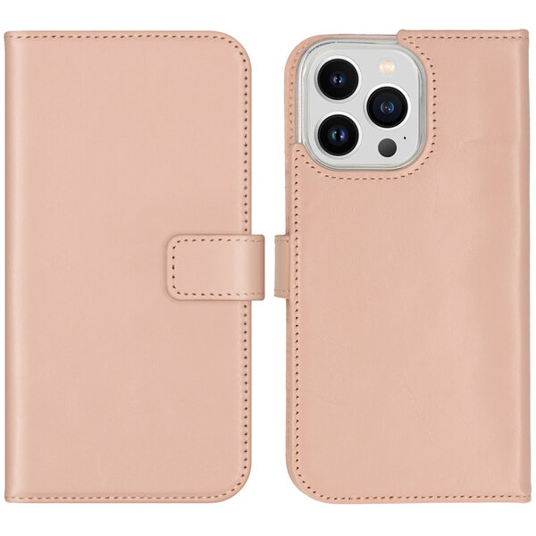 Selencia - Genuine Leather Bookcase voor Apple iPhone 14 Pro Max - Dusty Pink