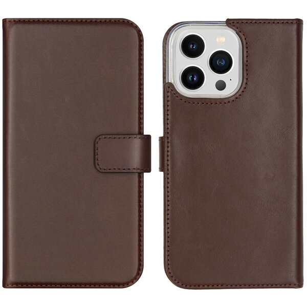 Selencia - Genuine Leather Bookcase voor Apple iPhone 14 Pro Max - Brown