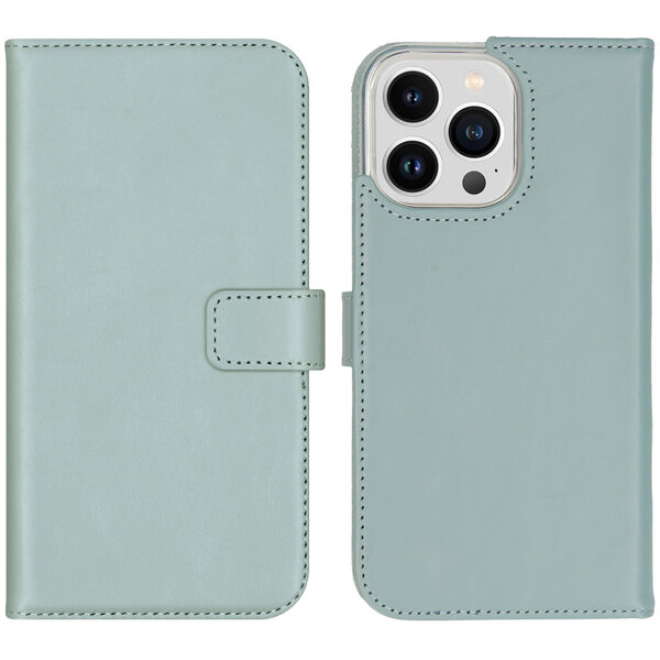 Selencia - Genuine Leather Bookcase pour Apple iPhone 14 Pro Max - Air Blue