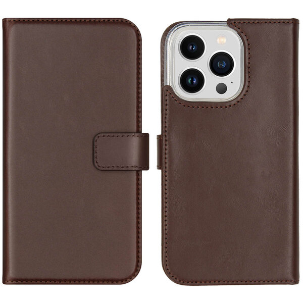Selencia - Genuine Leather Bookcase voor Apple iPhone 14 Pro - Brown