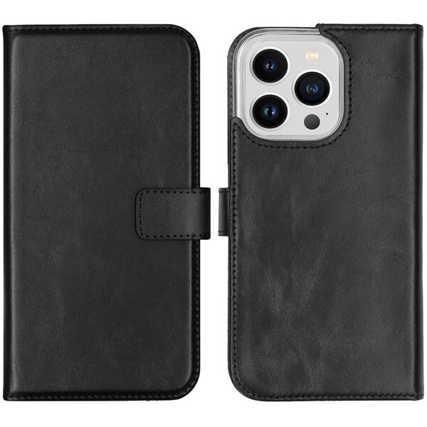 Selencia - Genuine Leather Bookcase voor Apple iPhone 14 Pro - Black