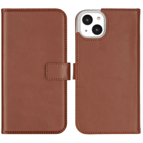 Selencia - Genuine Leather Bookcase pour Apple iPhone 14 Plus - Light Brown