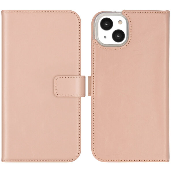 Selencia - Genuine Leather Bookcase voor Apple iPhone 14 Plus - Dusty Pink