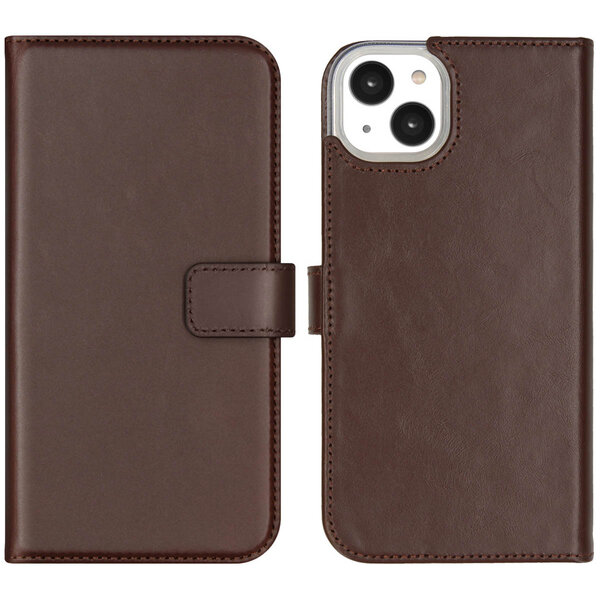 Selencia - Genuine Leather Bookcase voor Apple iPhone 14 Plus - Brown