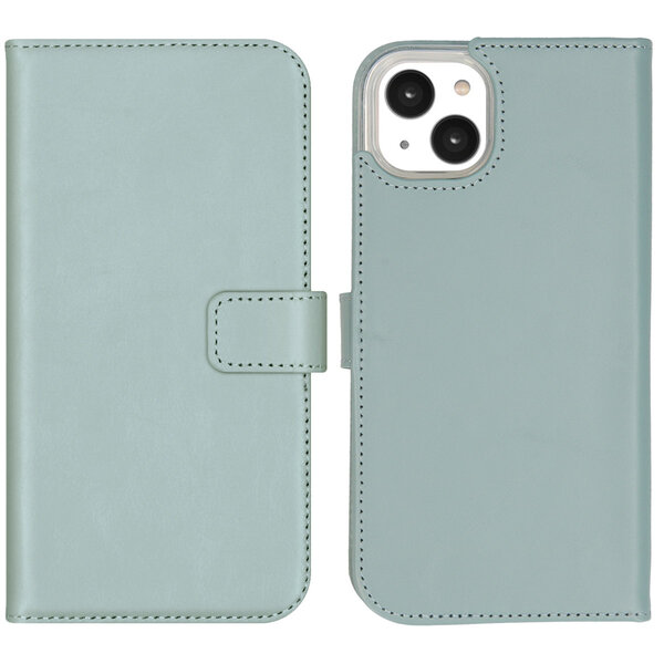 Selencia - Genuine Leather Bookcase voor Apple iPhone 14 Plus - Air Blue