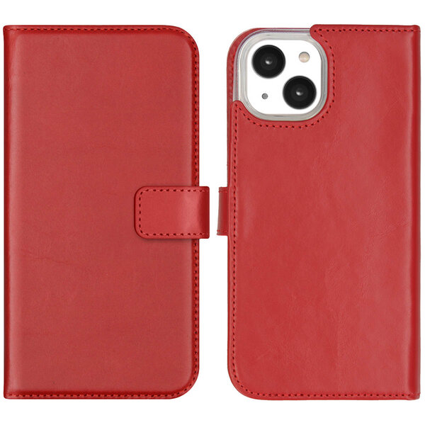 Selencia - Genuine Leather Bookcase pour Apple iPhone 14 - Red