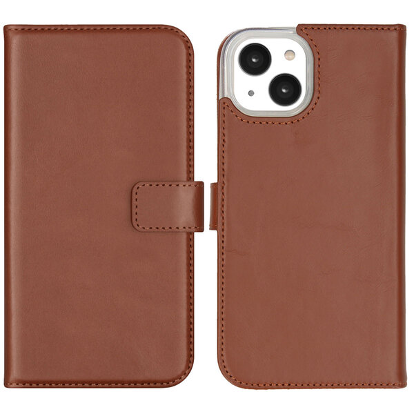 Selencia - Genuine Leather Bookcase pour Apple iPhone 14 - Light Brown