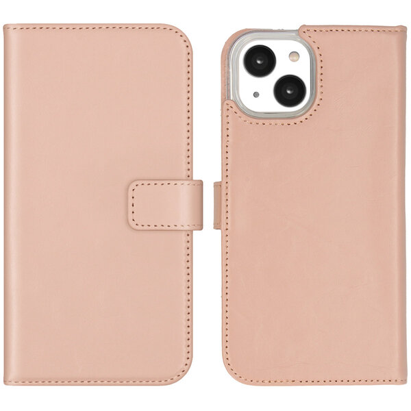 Selencia - Genuine Leather Bookcase voor Apple iPhone 14 - Dusty Pink
