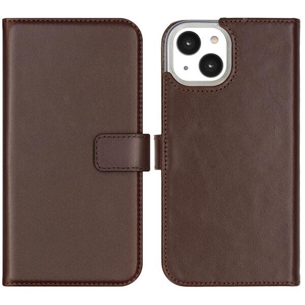 Selencia - Genuine Leather Bookcase voor Apple iPhone 14 - Brown