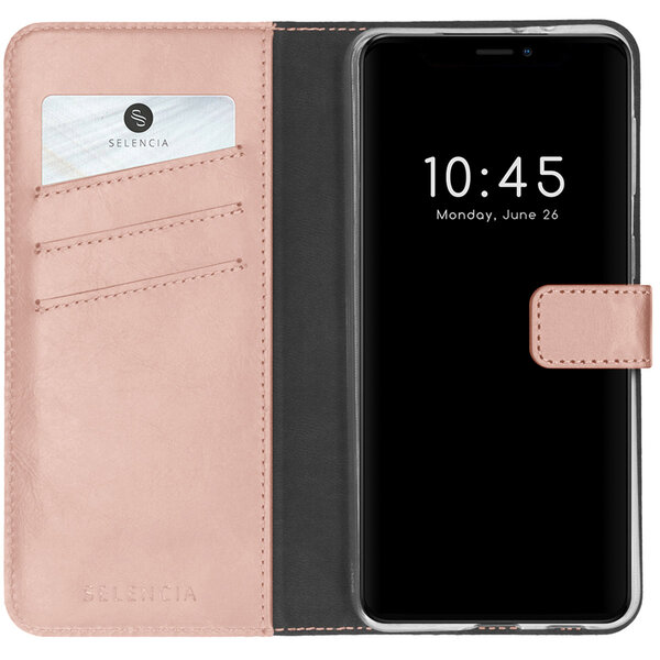 Selencia - Genuine Leather Bookcase pour Apple iPhone 13 Pro Max - Pink