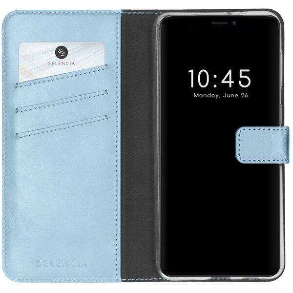 Selencia - Genuine Leather Bookcase voor Apple iPhone 13 Mini - Light Blue