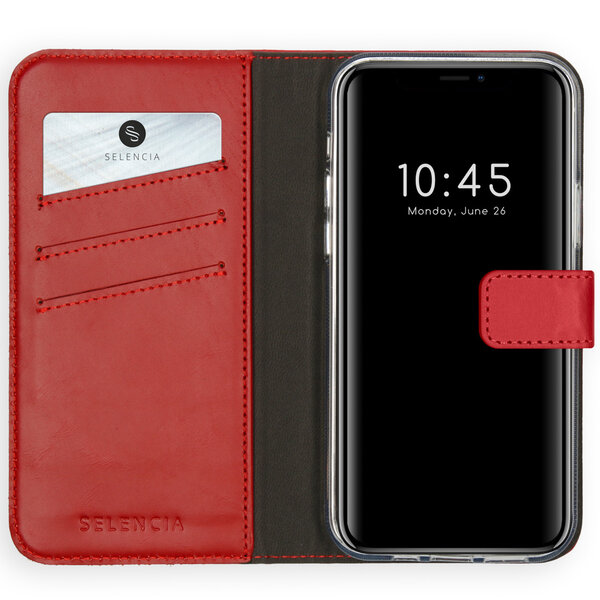 Selencia - Genuine Leather Bookcase voor Apple iPhone 12 Pro Max - Red