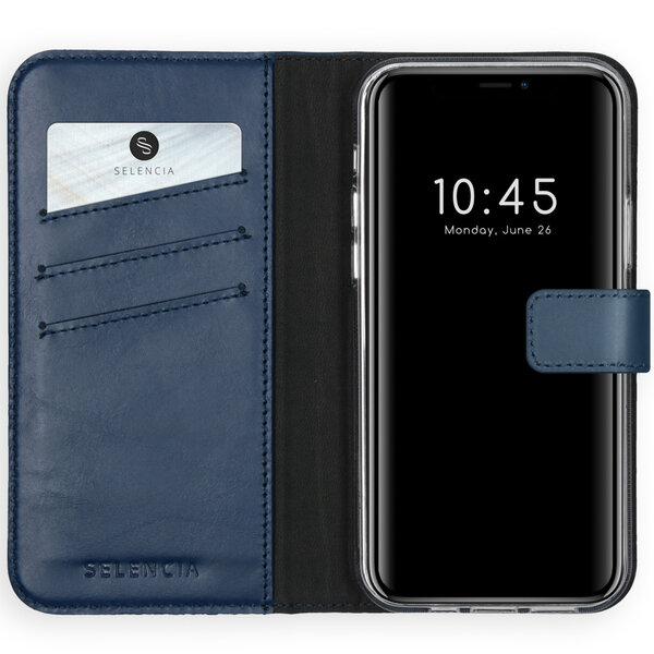 Selencia - Genuine Leather Bookcase pour Apple iPhone 12 Pro Max - Blue
