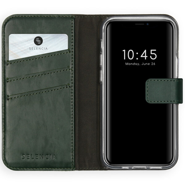 Selencia - Genuine Leather Bookcase voor Apple iPhone 12 Mini - Green