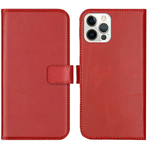 Selencia - Genuine Leather Bookcase voor Apple iPhone 12 (Pro) - Red