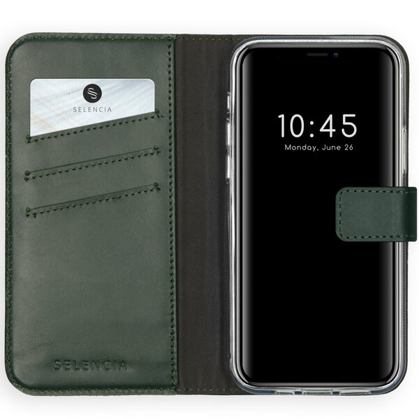 Selencia - Genuine Leather Bookcase voor Apple iPhone 12 (Pro) - Green