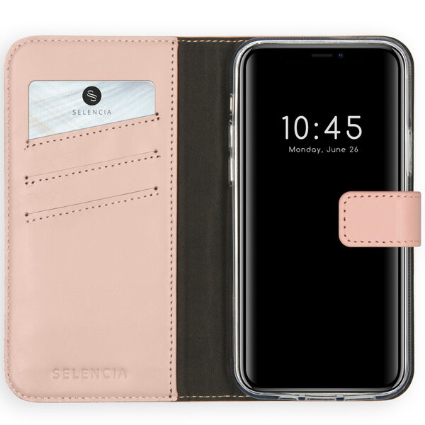 Selencia - Genuine Leather Bookcase voor Apple iPhone 12 (Pro) - Dusty Pink