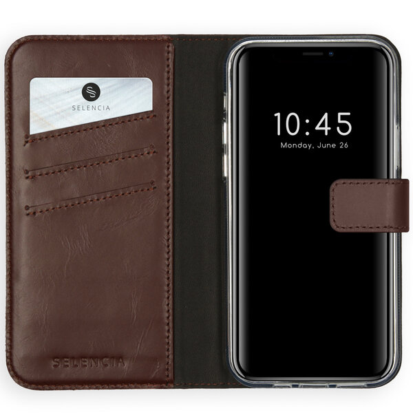 Selencia - Genuine Leather Bookcase voor Apple iPhone 12 (Pro) - Brown