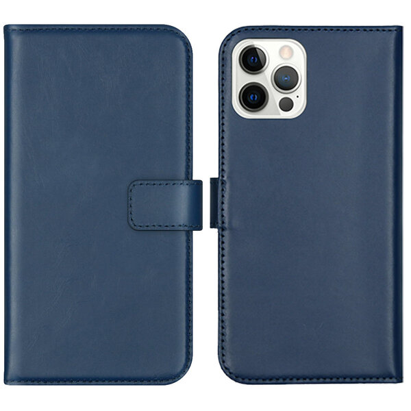Selencia - Genuine Leather Bookcase voor Apple iPhone 12 (Pro) - Blue