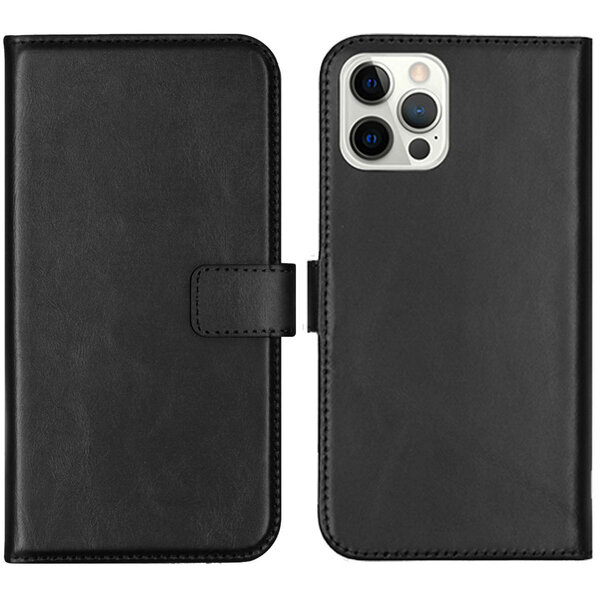 Selencia - Genuine Leather Bookcase voor Apple iPhone 12 (Pro) - Black
