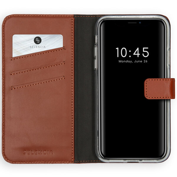 Selencia - Genuine Leather Bookcase voor Apple iPhone 11 - Light Brown
