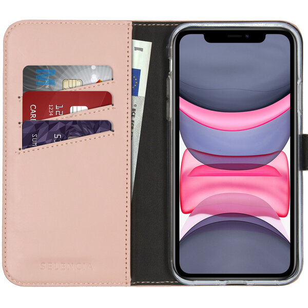 Selencia - Genuine Leather Bookcase voor Apple iPhone 11 - Dusty Pink
