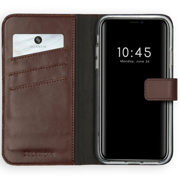 Selencia - Genuine Leather Bookcase voor Apple iPhone 11 - Brown