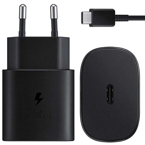 Samsung - Originele USB-C naar USB-C kabel - 1.8 m - 25 Watt - Black + Originele Fast Charging Adapter USB-C Oplader - In Fabrieksverpakking - 25 Watt - Black