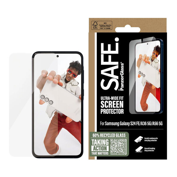 SAFE by PanzerGlass - Ultra-Wide Fit Screenprotector voor Samsung Galaxy S24 FE / A36 / A56 - Transparent