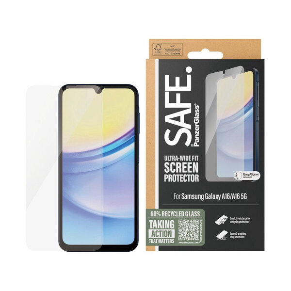 SAFE by PanzerGlass - Ultra-Wide Fit Screenprotector voor Samsung Galaxy A16 - Transparent