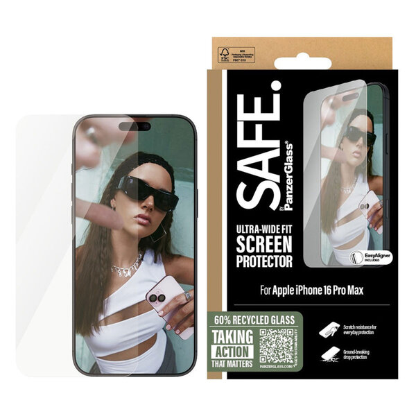 SAFE by PanzerGlass - Ultra-Wide Fit Screenprotector voor Apple iPhone 16 Pro Max - Transparent