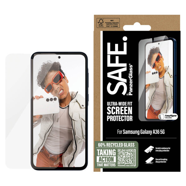 SAFE by PanzerGlass - Ultra-Wide Fit Screenprotector incl. applicator voor Samsung Galaxy A36 - Transparent