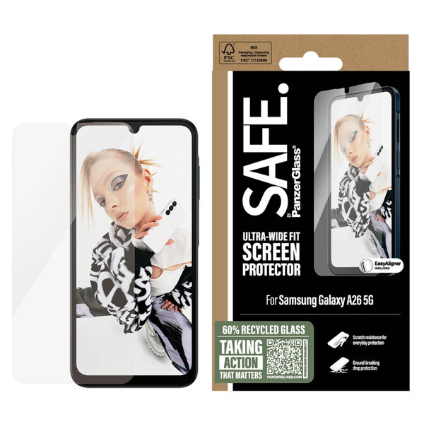 SAFE by PanzerGlass - Ultra-Wide Fit Screenprotector incl. applicator voor Samsung Galaxy A26 - Transparent