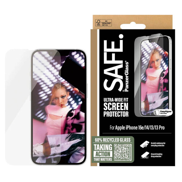 SAFE by PanzerGlass - Ultra-Wide Fit Screenprotector incl. applicator voor Apple iPhone 13 / 13 Pro / 14 / 16e - Transparent