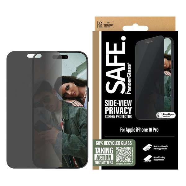 SAFE by PanzerGlass - Privacy Screenprotector Ultra Wide Fit met applicator voor Apple iPhone 16 Pro - Transparent