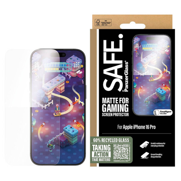SAFE by PanzerGlass - Gaming Screenprotector Ultra Wide Fit met applicator voor Apple iPhone 16 Pro - Transparent