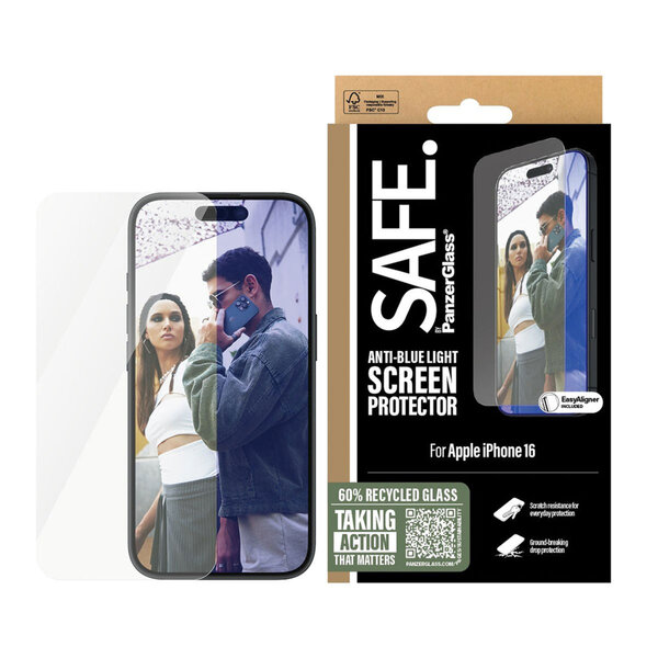 SAFE by PanzerGlass - EyeScreenprotector Ultra Wide Fit met applicator voor Apple iPhone 16 - Transparent