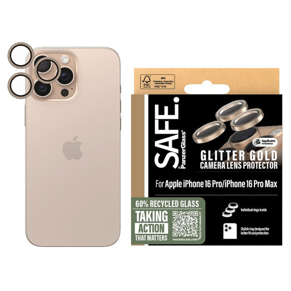 SAFE by PanzerGlass - Camera Lens Protector voor Apple iPhone 16 Pro / 16 Pro Max - Glitter Gold
