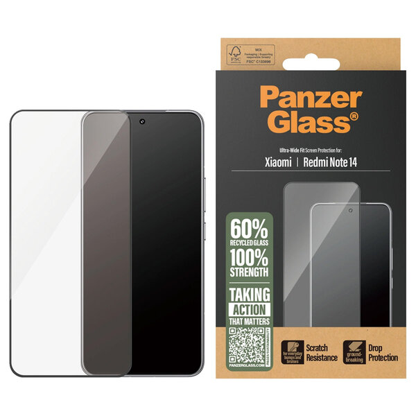 PanzerGlass - Ultra-Wide Fit Anti-Bacterial Screenprotector voor Xiaomi Redmi Note 14 (4G) - Transparent