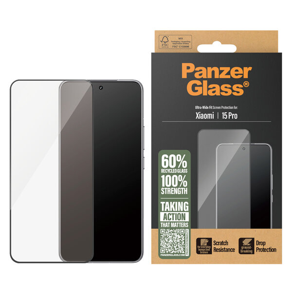 PanzerGlass - Ultra-Wide Fit Anti-Bacterial Screenprotector voor Xiaomi 15 Pro - Transparent
