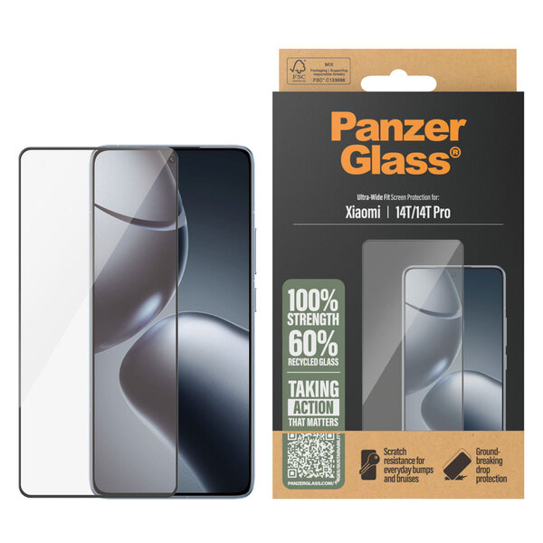 PanzerGlass - Ultra-Wide Fit Anti-Bacterial Screenprotector voor Xiaomi 14T Pro - Transparent
