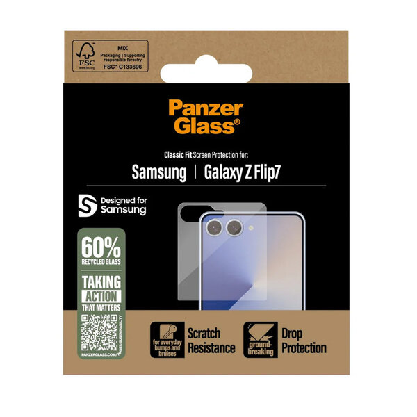 PanzerGlass - Ultra-Wide Fit Anti-Bacterial Screenprotector voor Samsung Galaxy Z Flip 7 - Transparent