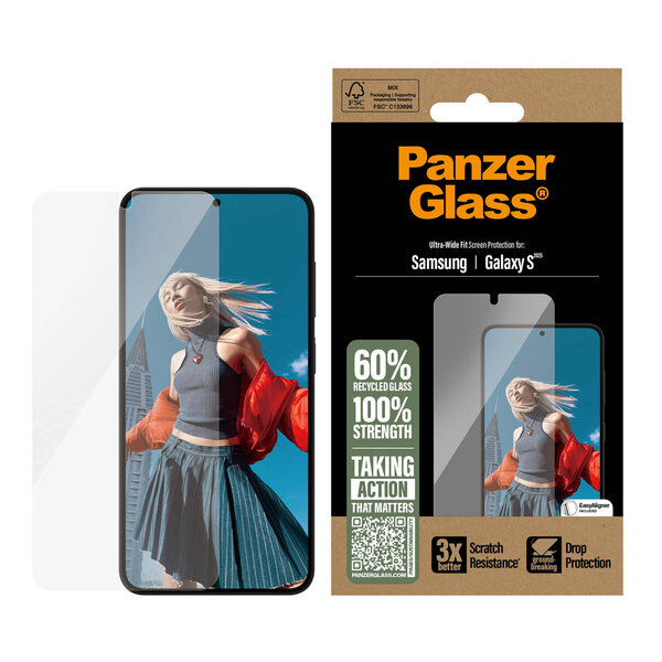 PanzerGlass - Ultra-Wide Fit Anti-Bacterial Screenprotector voor Samsung Galaxy S25 - Transparent