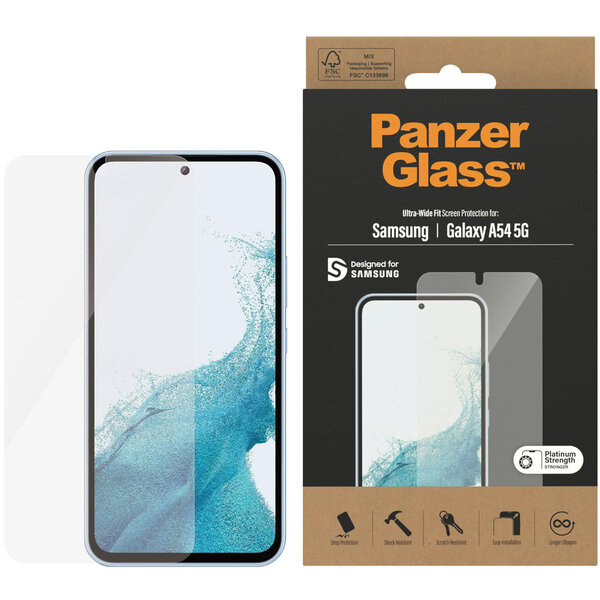 PanzerGlass - Ultra-Wide Fit Anti-Bacterial Screenprotector voor Samsung Galaxy A54 (5G) - Transparent