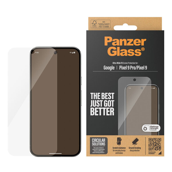 PanzerGlass - Ultra-Wide Fit Anti-Bacterial Screenprotector voor Google Pixel 9 / 9 Pro - Transparent