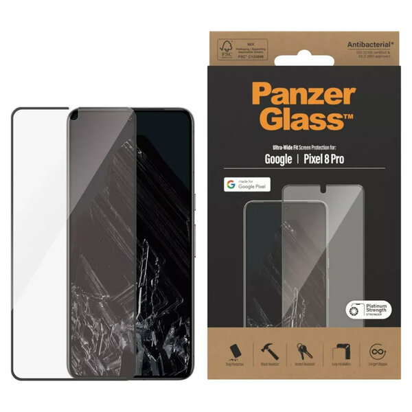 PanzerGlass - Ultra-Wide Fit Anti-Bacterial Screenprotector voor Google Pixel 8 Pro - Transparent