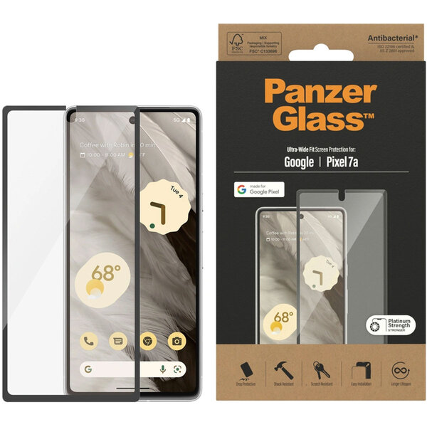 PanzerGlass - Ultra-Wide Fit Anti-Bacterial Screenprotector voor Google Pixel 7a - Transparent